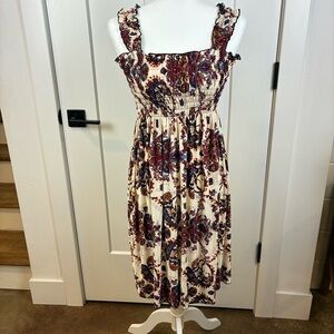 Win Win Women's Tan Autumn Floral Sundress Beach Summer Size Small  a